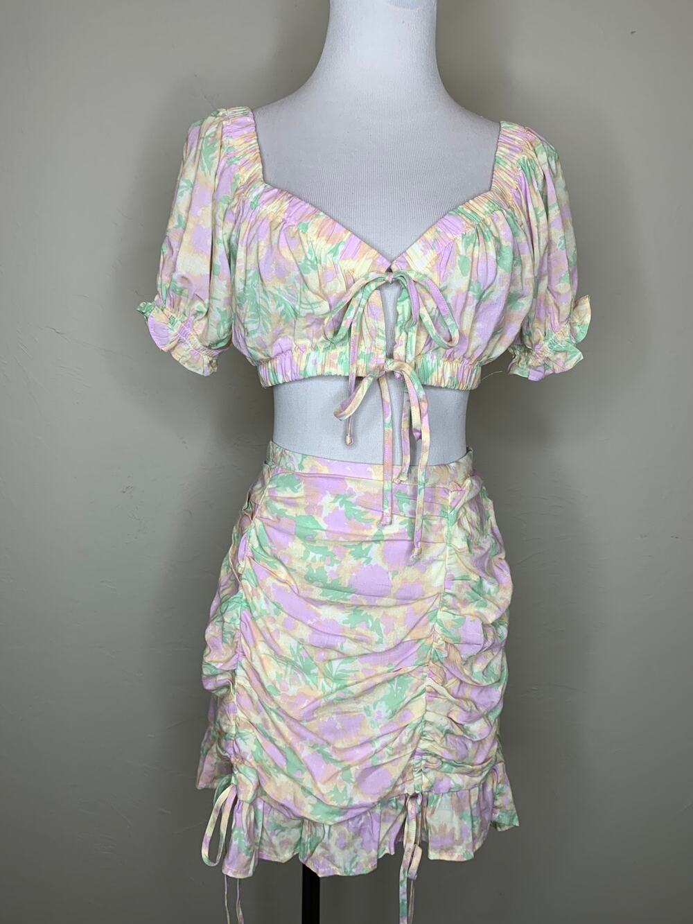 Wild Fable Floral Skirt Set Sz Small Pink Yellow Green